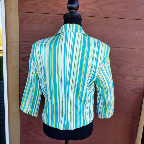 George Women’s Size 12 Turquoise White & Green Striped Long Sleeved Blazer - Picture 10 of 12